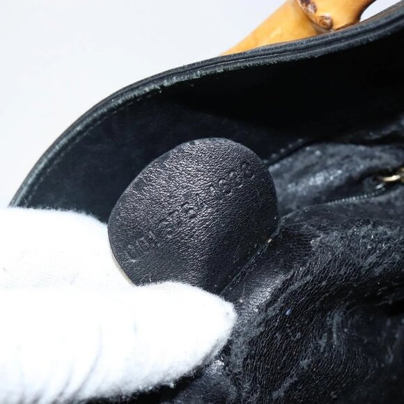 GUCCI Bamboo Hand Bag Leather Black Gold 001 3754 1638 Auth BA6049 - Picture 10 of 16